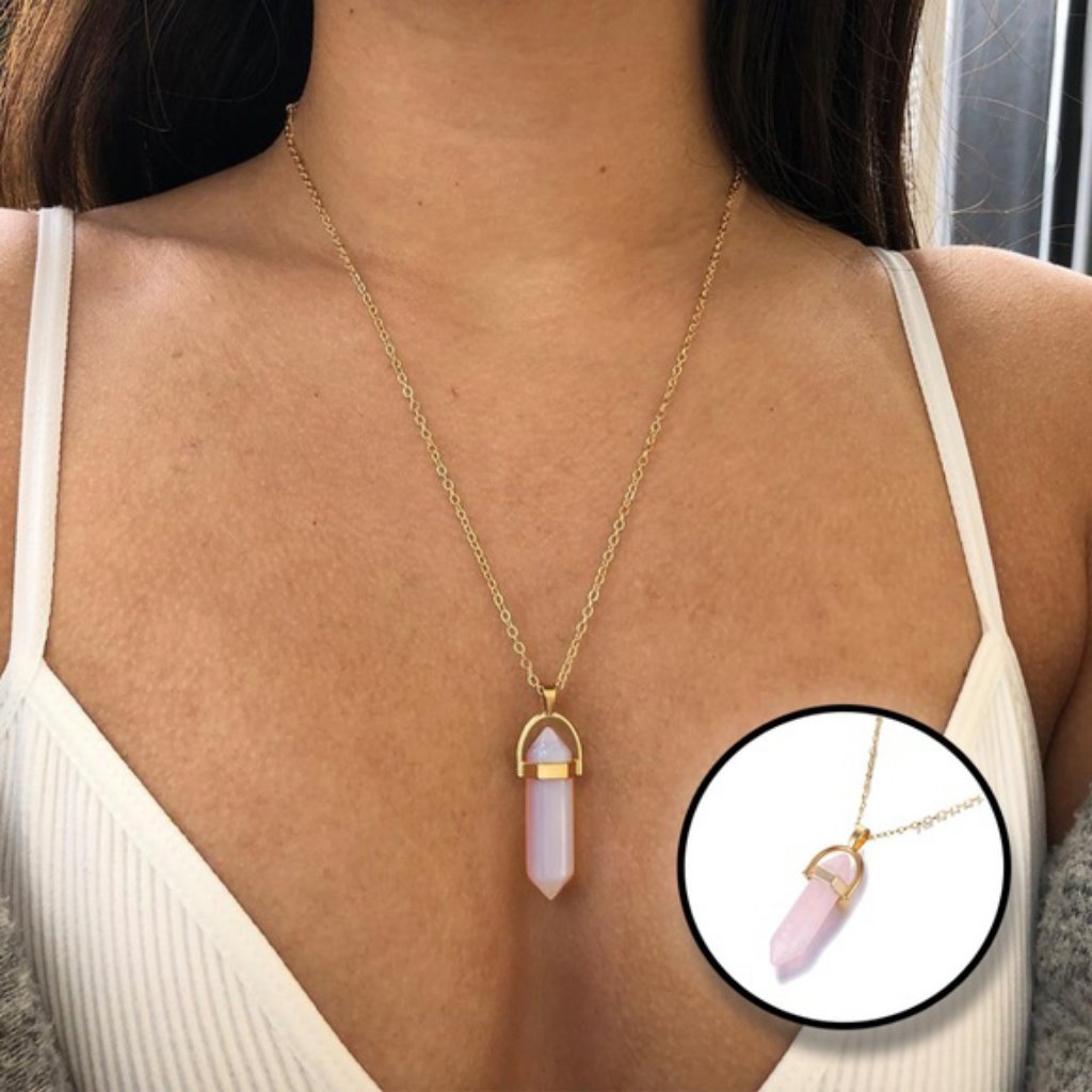Hexagonal Stone Necklace Rose 9$